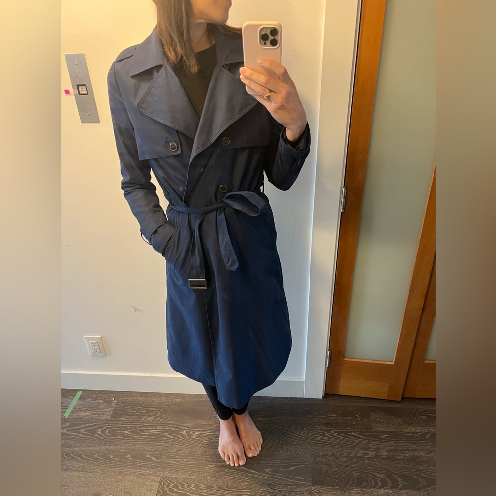 Navy blue trench coat